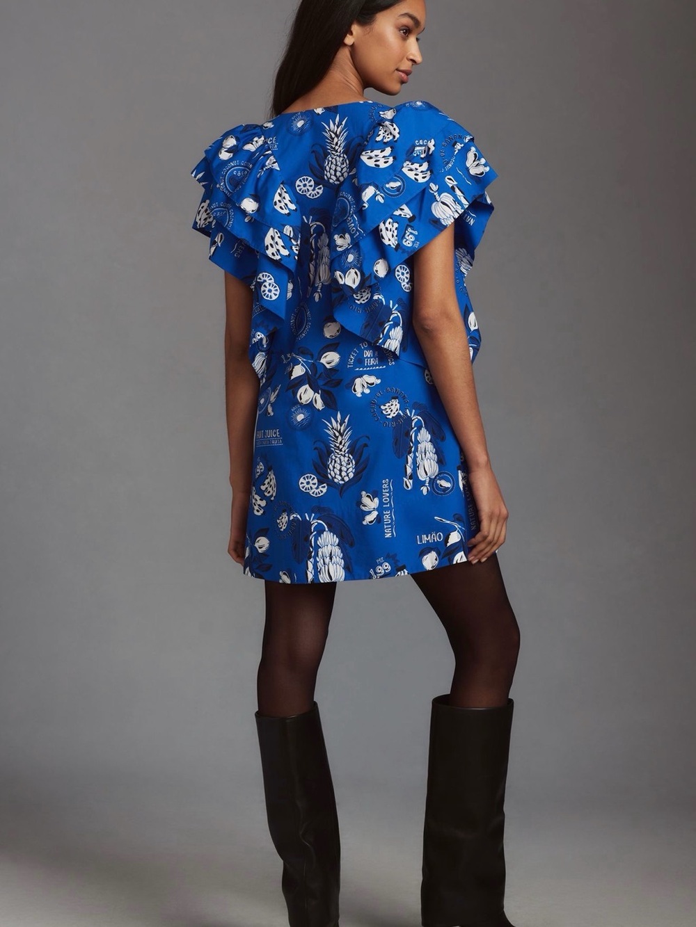 💙 Farm Rio Flutter Sleeve Babydoll Mini Dress Floral Boho Tiered Dress Size XL - Picture 3 of 16